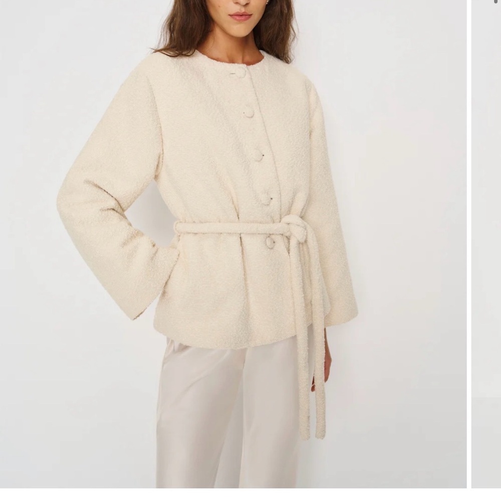 Reformation Off-White Teddy Jacket with Tie